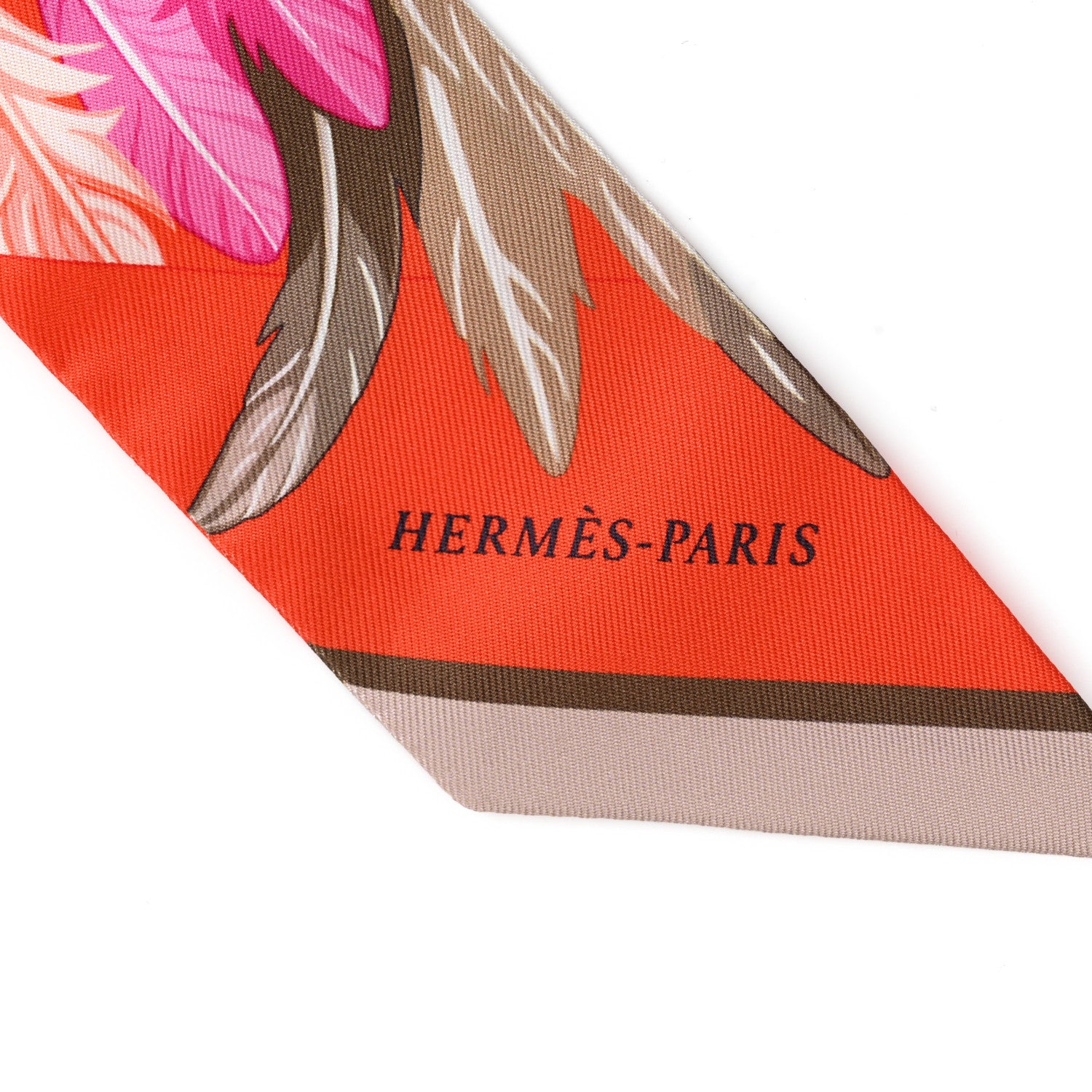 Hermes Silk La Danse Pacifique Twilly Orange Fuchsia Kaki 2 of 4
