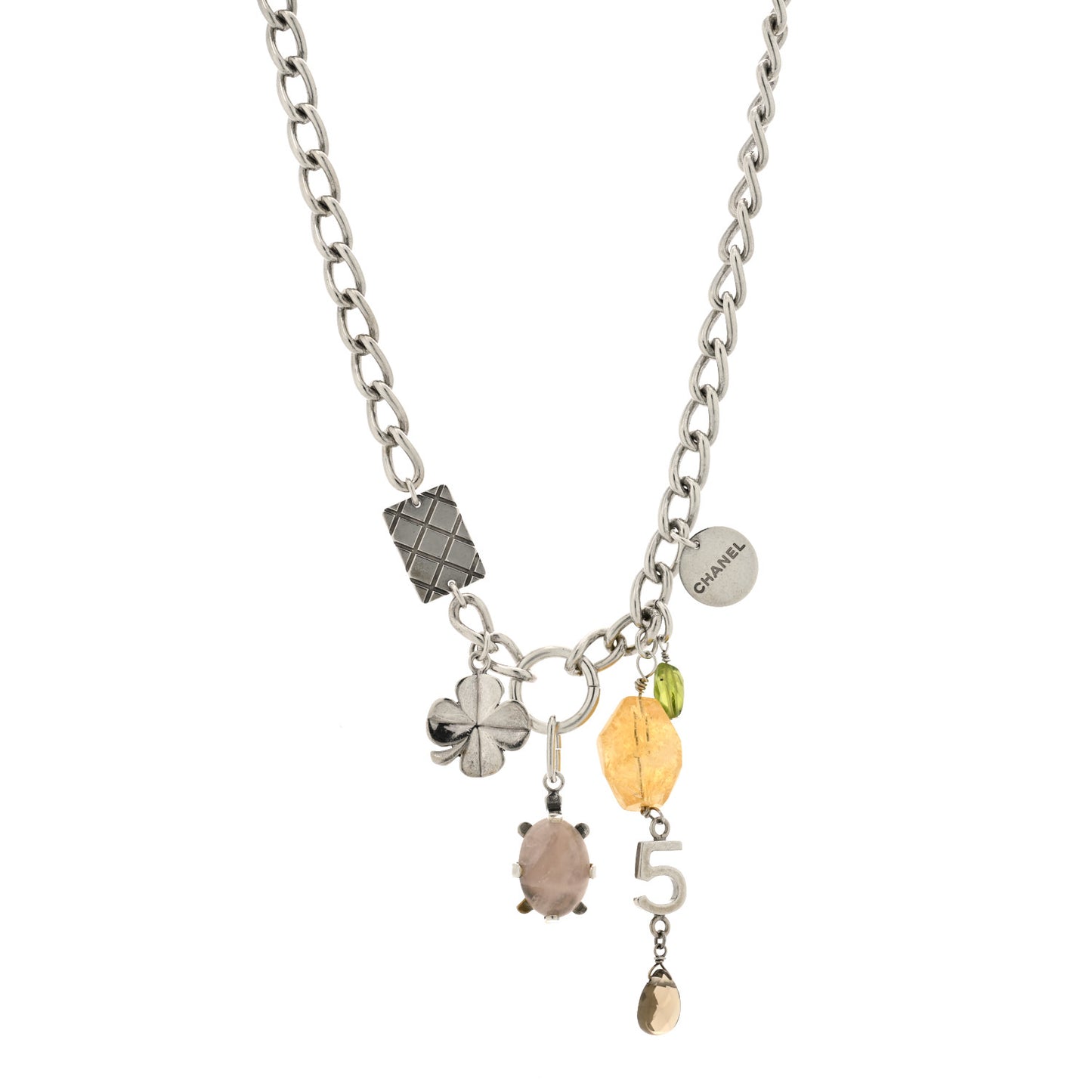 Sterling Silver Citrine Smoky Quartz Rose Quartz Peridot Charm Necklace