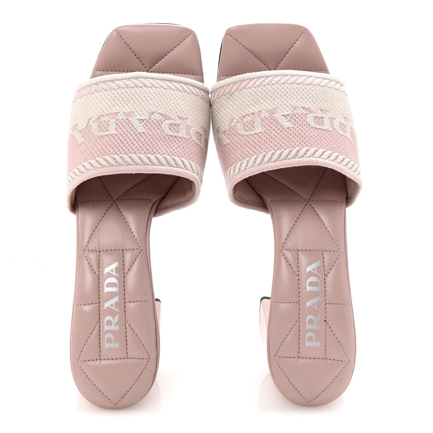 Fabric Logo Embroidered 65mm Block Heel Slide Sandals 38 Alabastro Talco