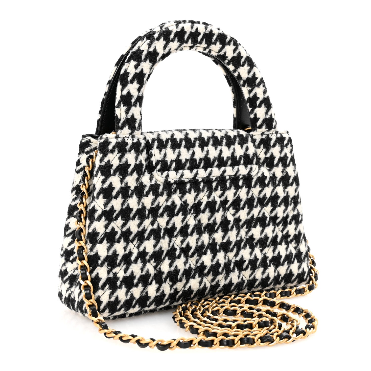Chanel Tweed Houndstooth Quilted Nano Kelly Shopper Black White 3 of 10