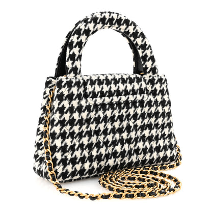 Chanel Tweed Houndstooth Quilted Nano Kelly Shopper Black White 3 of 10