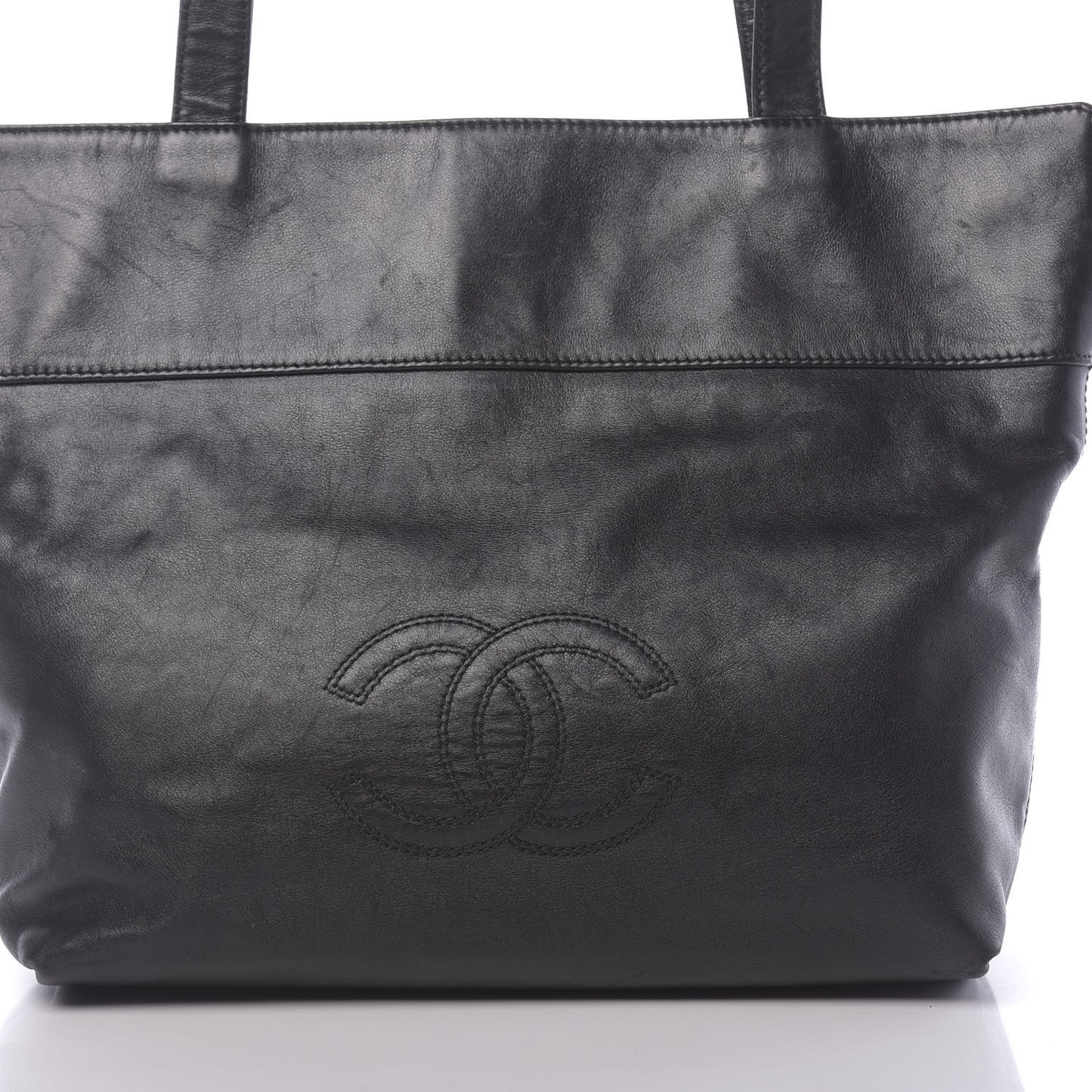 Lambskin CC Stitched Tote Black