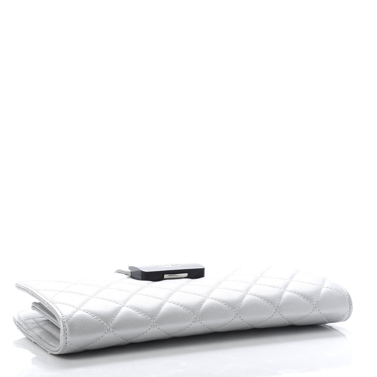 Metallic Sheepskin Quilted Beauty Lock Clutch Silver