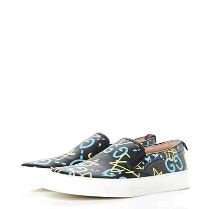 Gucci Calfskin GucciGhost Print Womens Slip On Sneakers 37.5 Black New Acquamarine 3 of 8