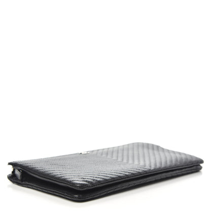 Chanel Caviar Chevron Quilted Large Zipped Clutch Black 4 of 9