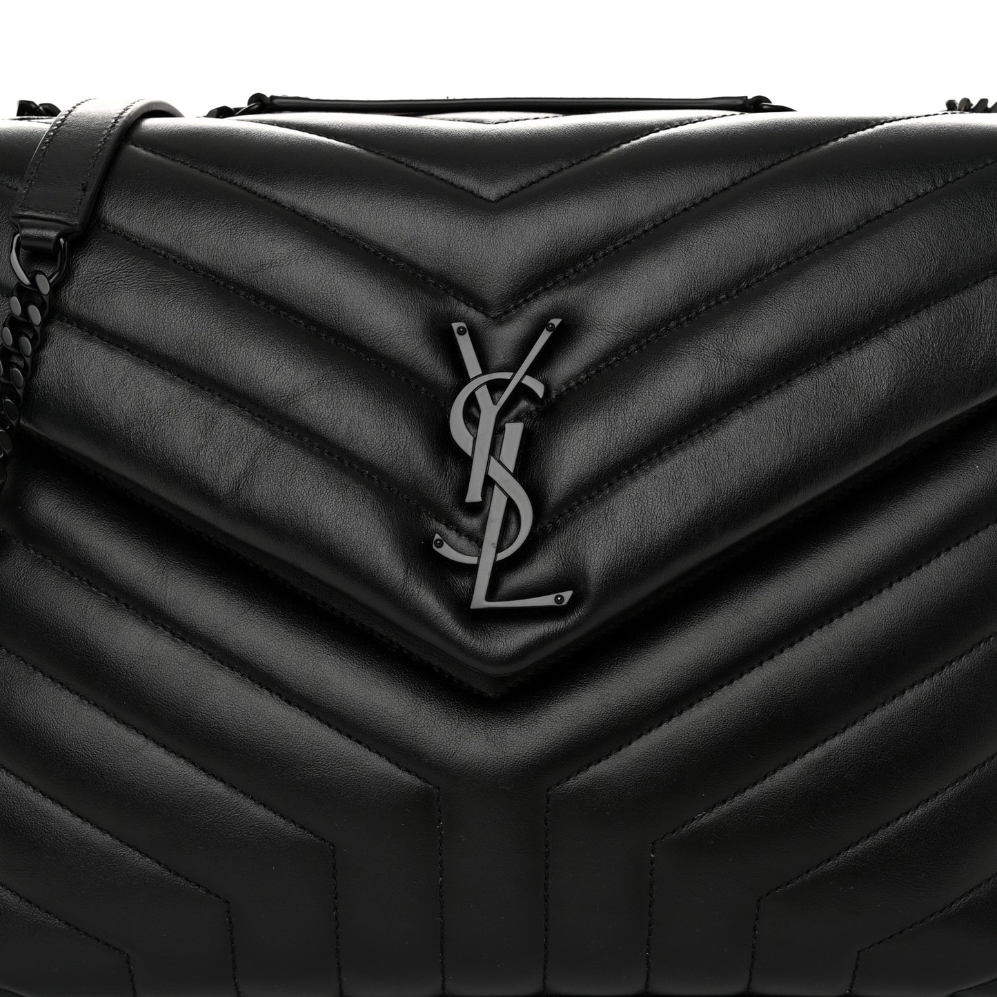 Calfskin Y Quilted Monogram Monochrome Medium Loulou Chain Satchel Black