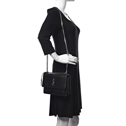 Saint Laurent Calfskin Crocodile Embossed Medium Monogram Sunset Black 2 of 13