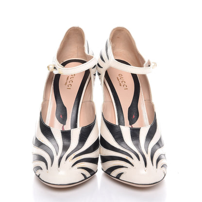 Gucci Malaga Kid Zebra Inlay Lesley Mary Jane Pumps 38.5 Mystic White Black 2 of 16