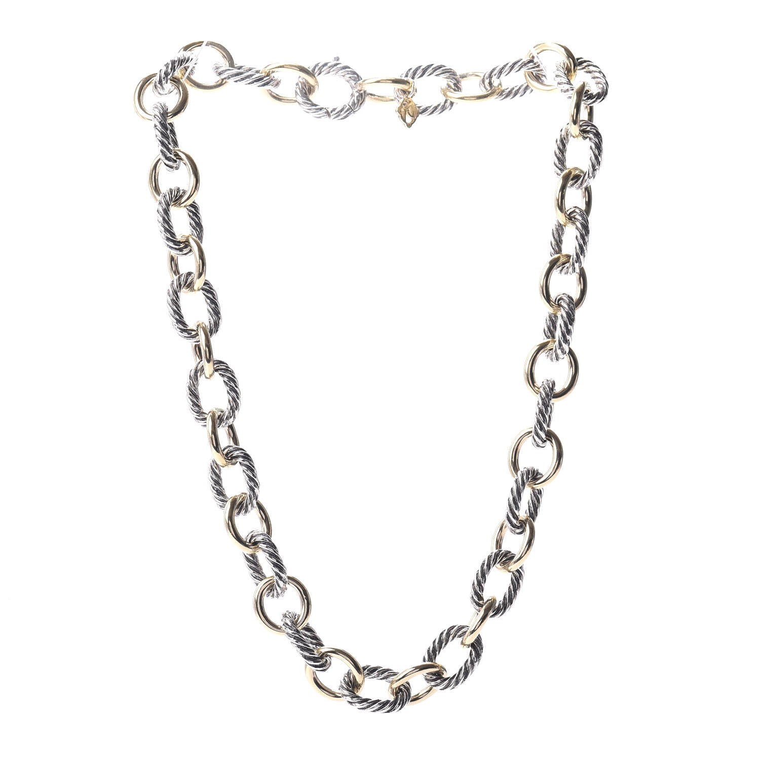 David Yurman Sterling Silver 18K Yellow Gold 12mm Large Oval Link Necklace 3 of 5