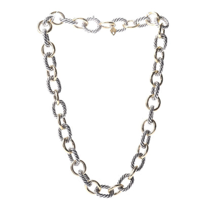 David Yurman Sterling Silver 18K Yellow Gold 12mm Large Oval Link Necklace 3 of 5