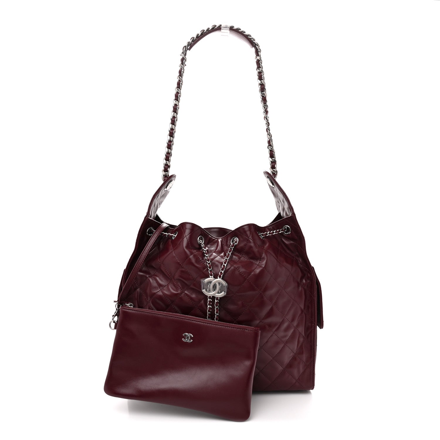 Chanel Shiny Crumpled Calfskin Quilted Medium Chanel 25 Handbag Dark Burgundy 3 of 11