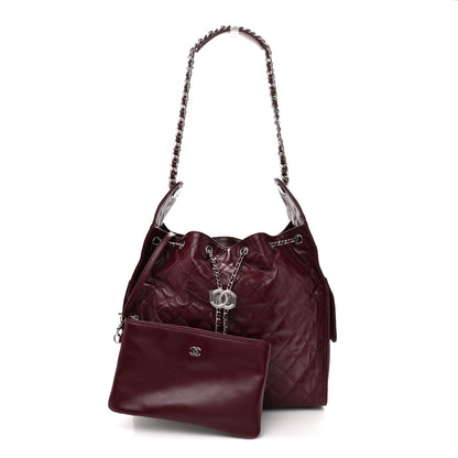 Chanel Shiny Crumpled Calfskin Quilted Medium Chanel 25 Handbag Dark Burgundy 3 of 11