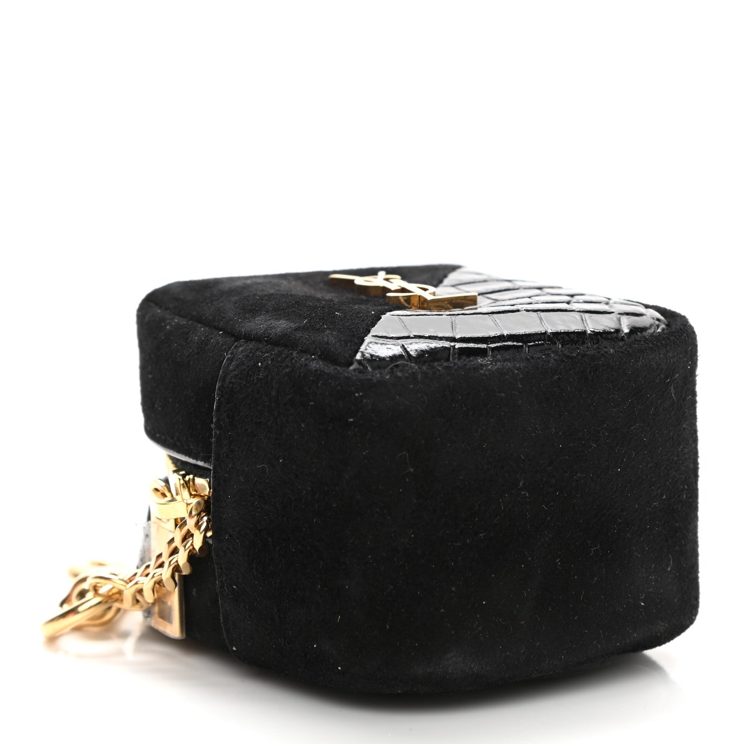 Saint Laurent Suede Patent Crocodile Embossed Jaime Cube Charm Keychain Black 4 of 6