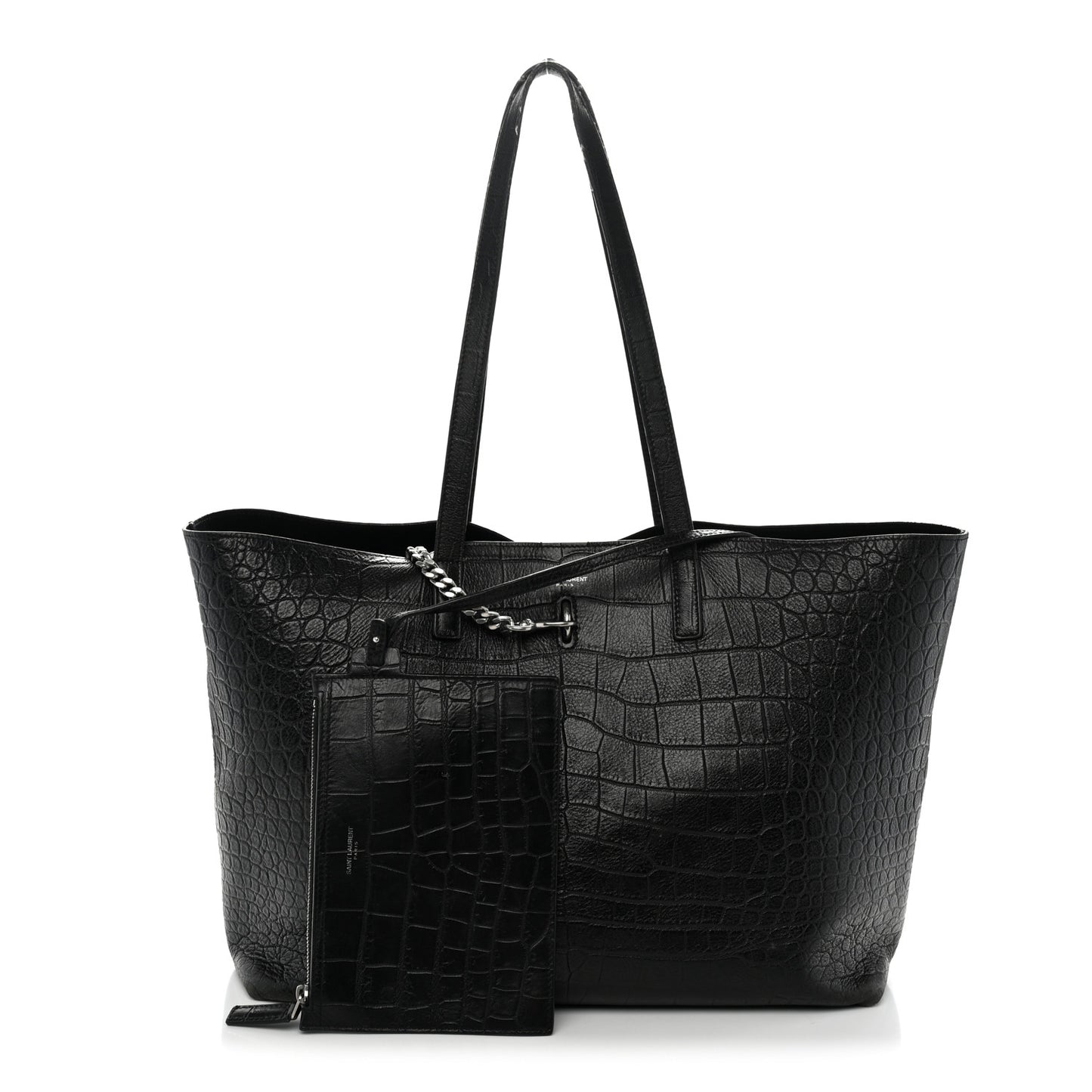 Calfskin Crocodile Embossed Shopping Tote Black