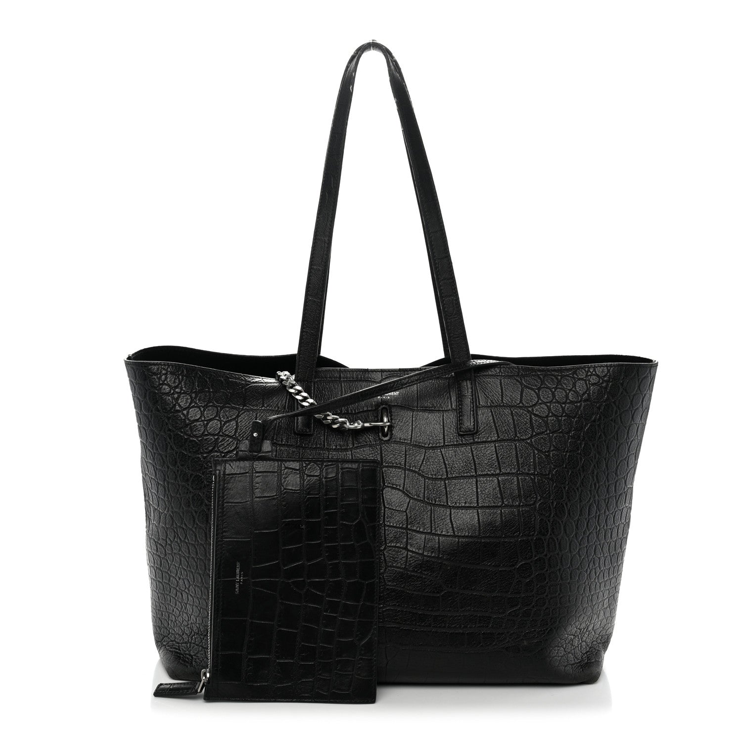Saint Laurent Calfskin Crocodile Embossed Shopping Tote Black 3 of 16