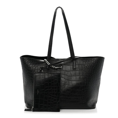 Saint Laurent Calfskin Crocodile Embossed Shopping Tote Black 3 of 16