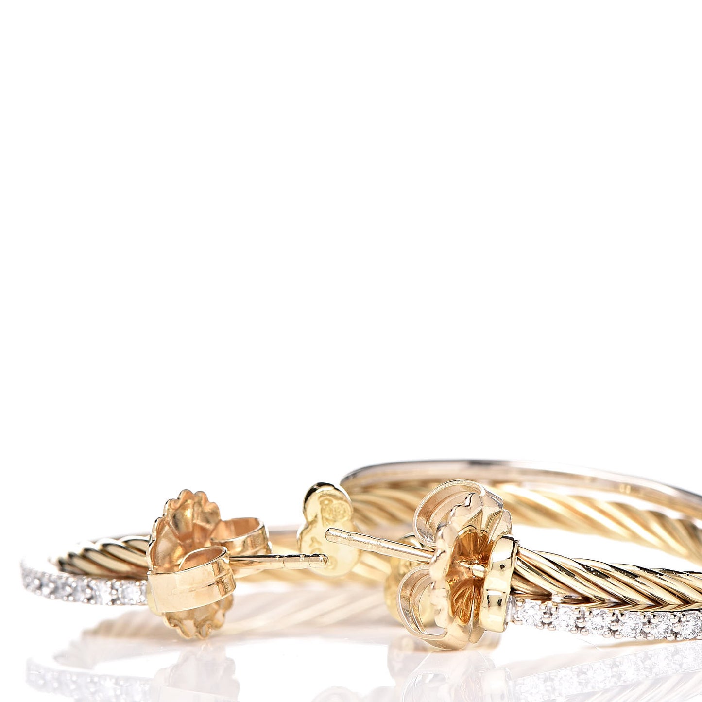 18K Yellow Gold Diamond Crossover Medium Hoop Earrings