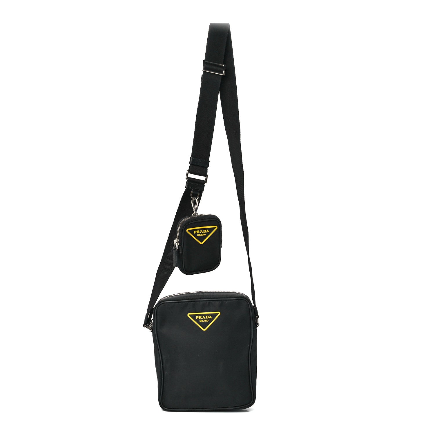 Prada Tessuto Nylon Saffiano Messenger Bag Black Yellow 1 of 13