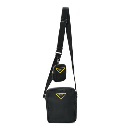 Prada Tessuto Nylon Saffiano Messenger Bag Black Yellow 1 of 13