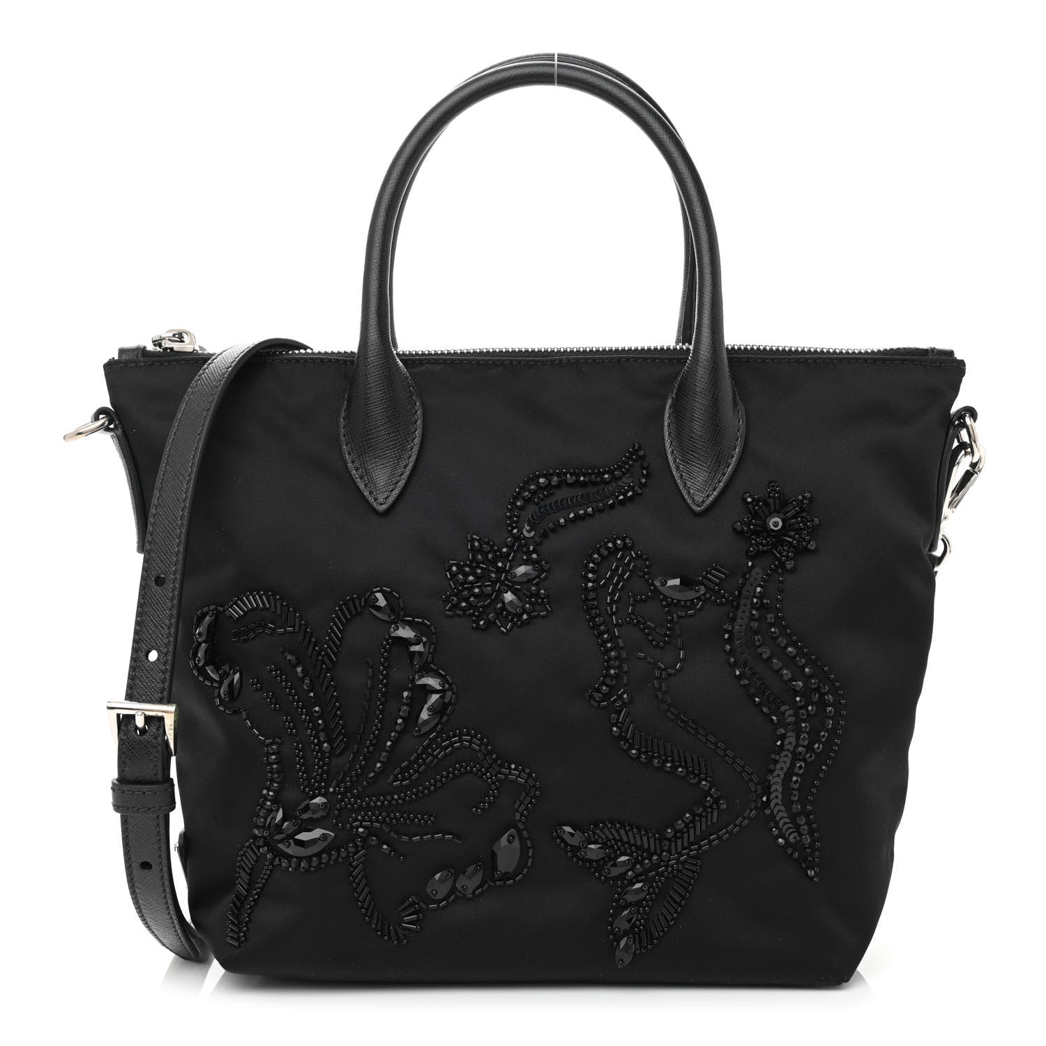 Prada Tessuto Nylon Ricamo Sequin Embroidered Tote Black 1 of 7