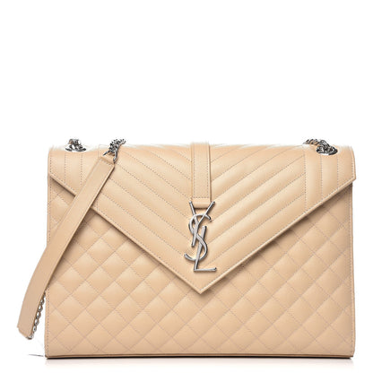Saint Laurent Grain De Poudre Mixed Matelasse Large Triquilt Monogram Satchel Nude Powder 1 of 9