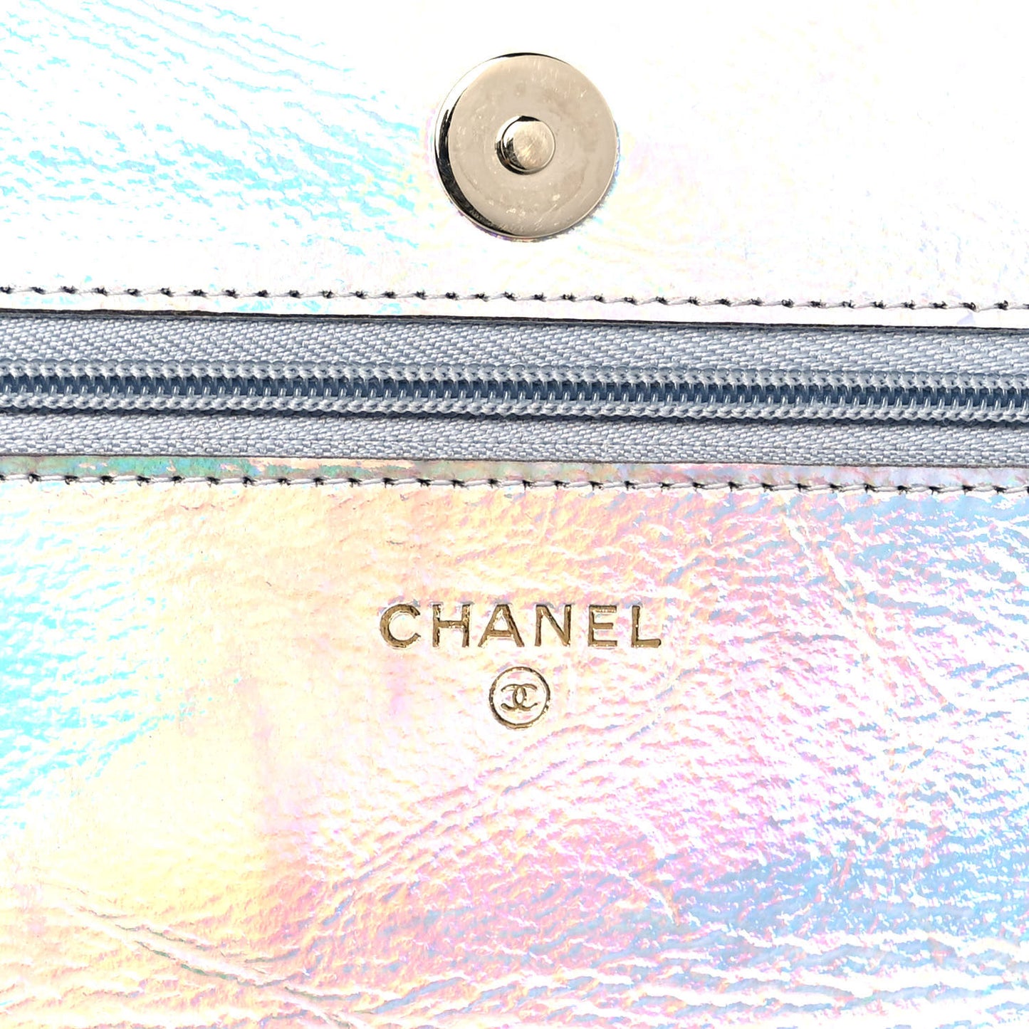 Iridescent Goatskin Quilted Wallet On Chain WOC Silver