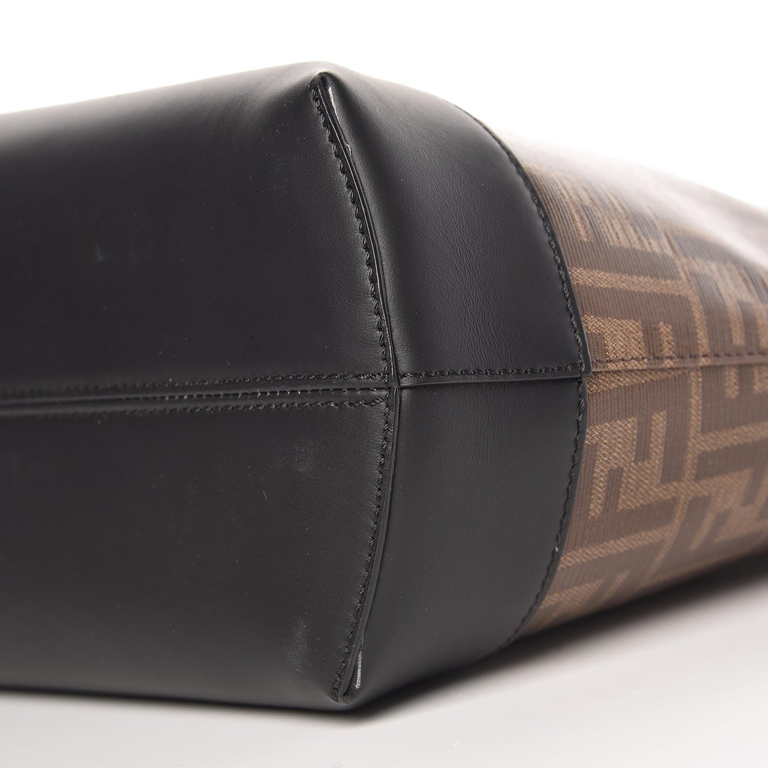 Fendi Glazed Fabric Vitello Century FF 1974 Stamp Patch Shopping Tote Mogano Panna Black 6 of 14