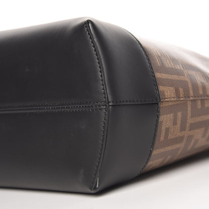Fendi Glazed Fabric Vitello Century FF 1974 Stamp Patch Shopping Tote Mogano Panna Black 6 of 14