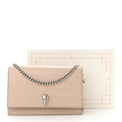 Alexander McQueen Calfskin Crocodile Embossed Skull Mini Crossbody Bag Beige 11 of 11