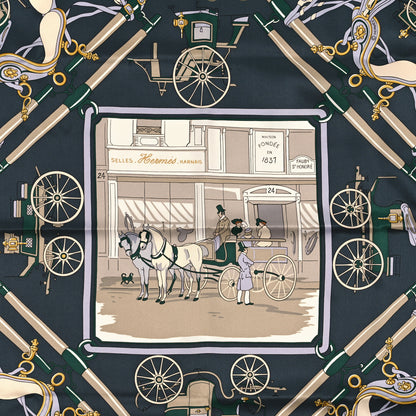 Hermes Silk Palonniers Scarf 70 Creme Vert Anthracite 2 of 3