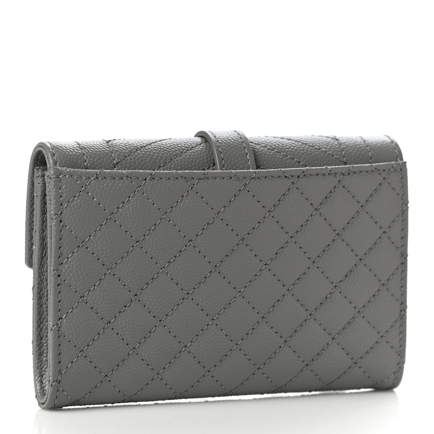 Saint Laurent Grain De Poudre Textured Mixed Matelasse Triquilt Small Monogram Envelope Wallet New Stone 3 of 10