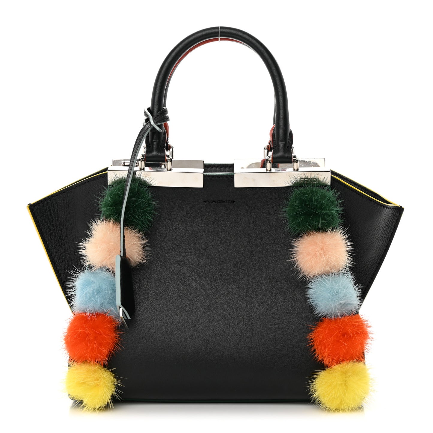 Vitello Dolce Mink Fur Pom Pom Mini 3jours Tote Black Multicolor