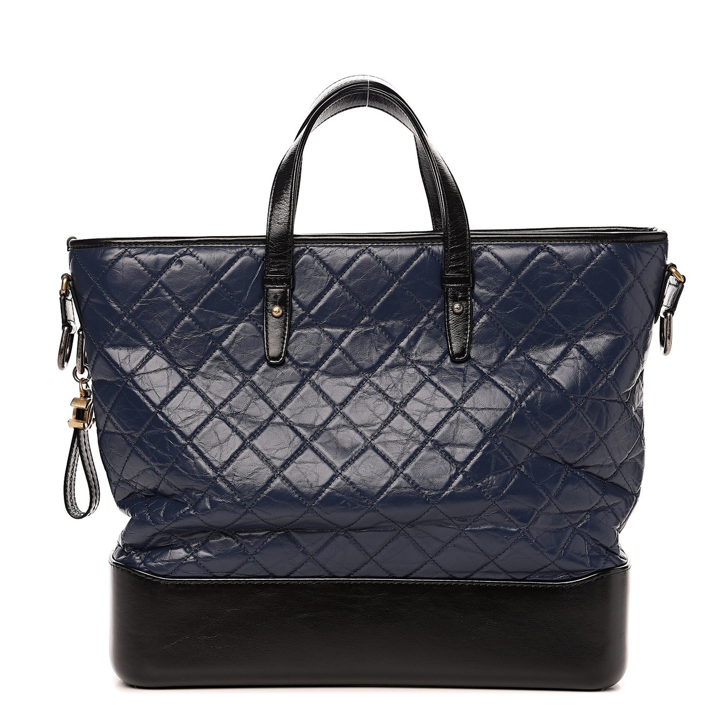 Aged Calfskin Quilted Large Gabrielle Shopping Tote Navy Black