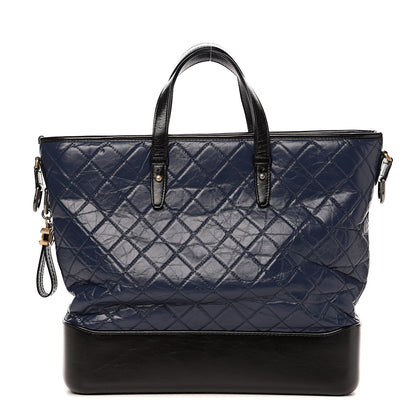 Chanel Aged Calfskin Quilted Large Gabrielle Shopping Tote Navy Black 1 of 9