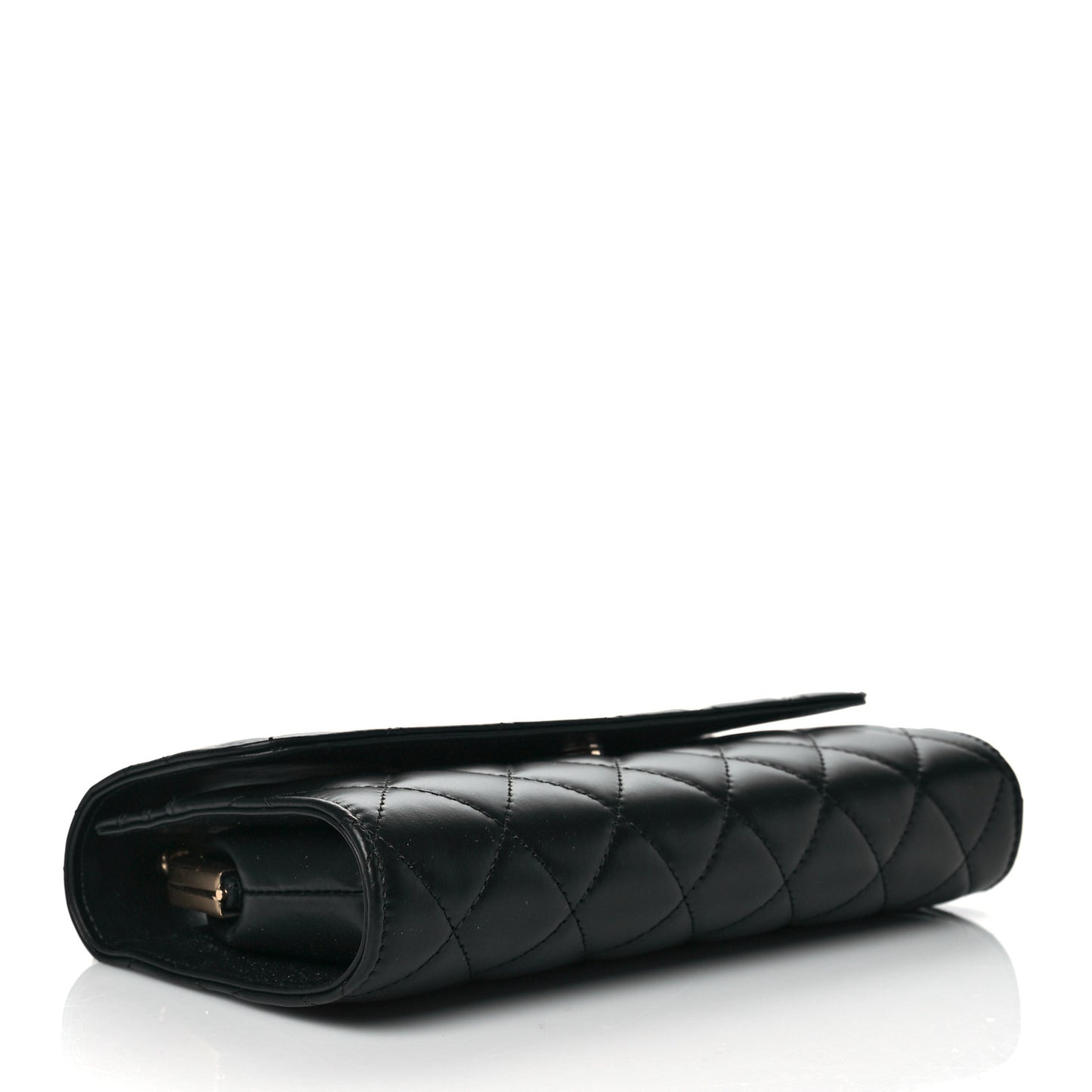 Shiny Calfskin Quilted Flap Phone Holder With Chain Black