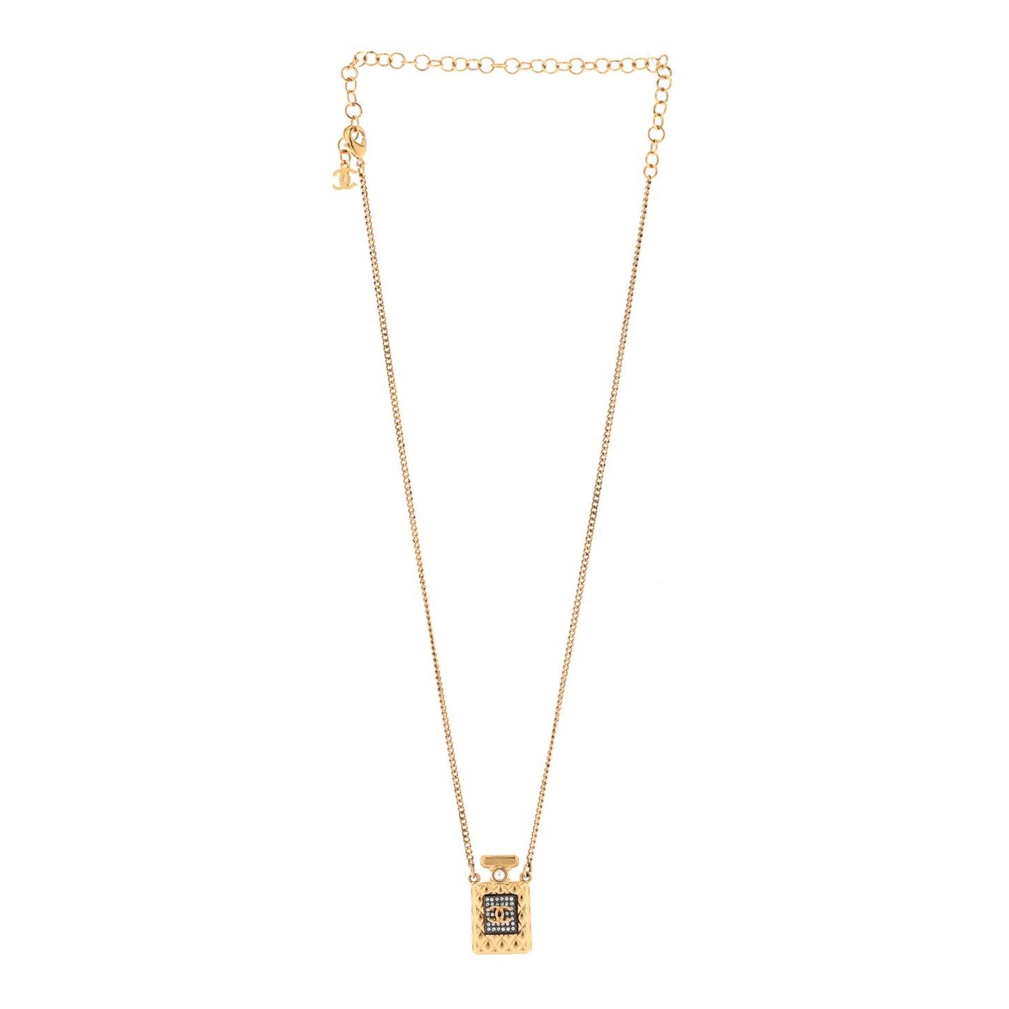Crystal Pearl Perfume Bottle CC Necklace Black Gold
