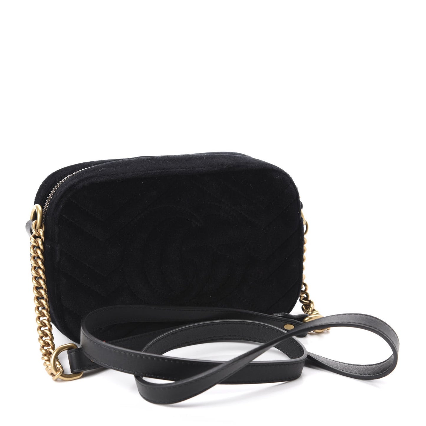 Velvet Matelasse Marquise Crystals Mini GG Marmont Chain Shoulder Bag Black