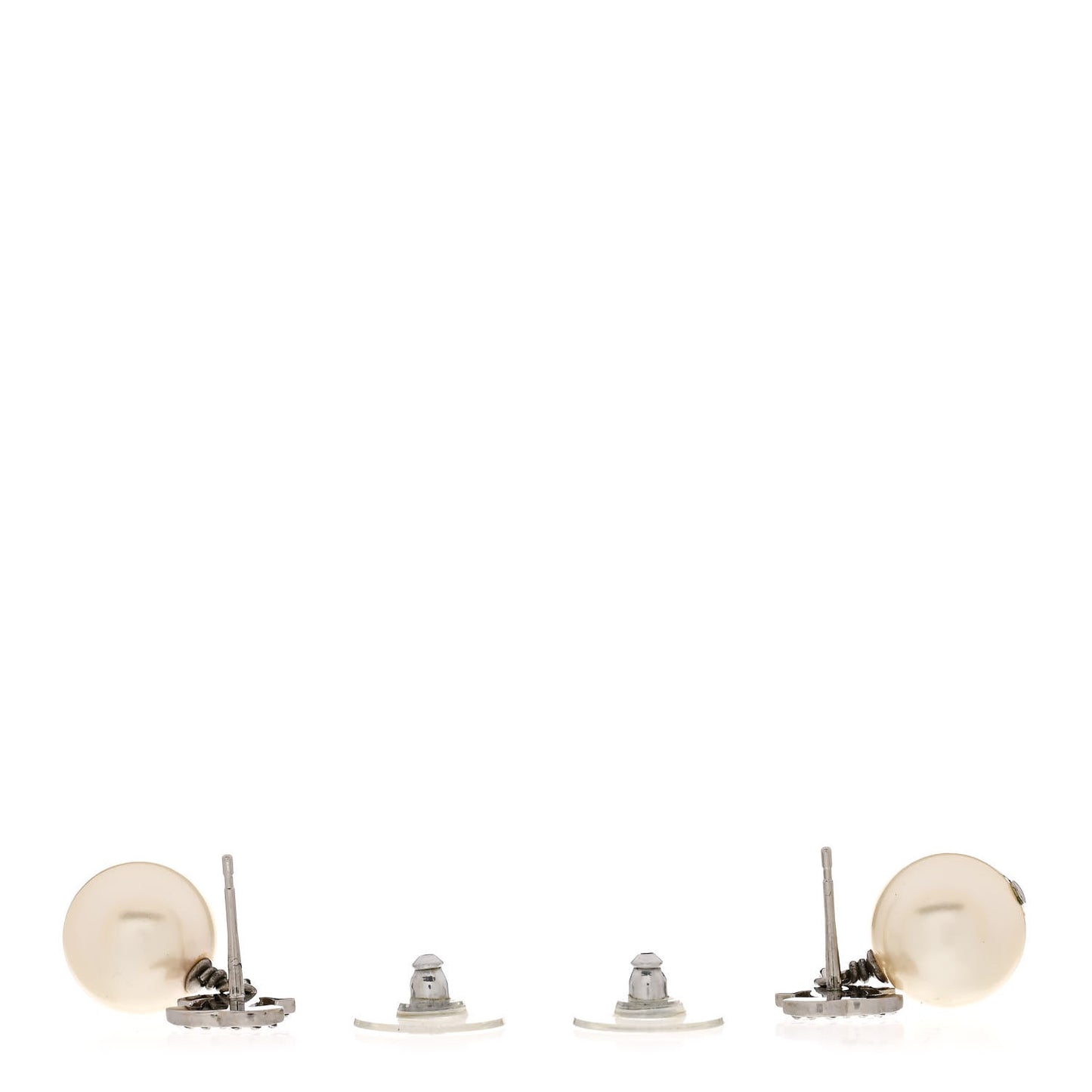 Crystal Pearl CC Drop Earrings Silver Pearly White