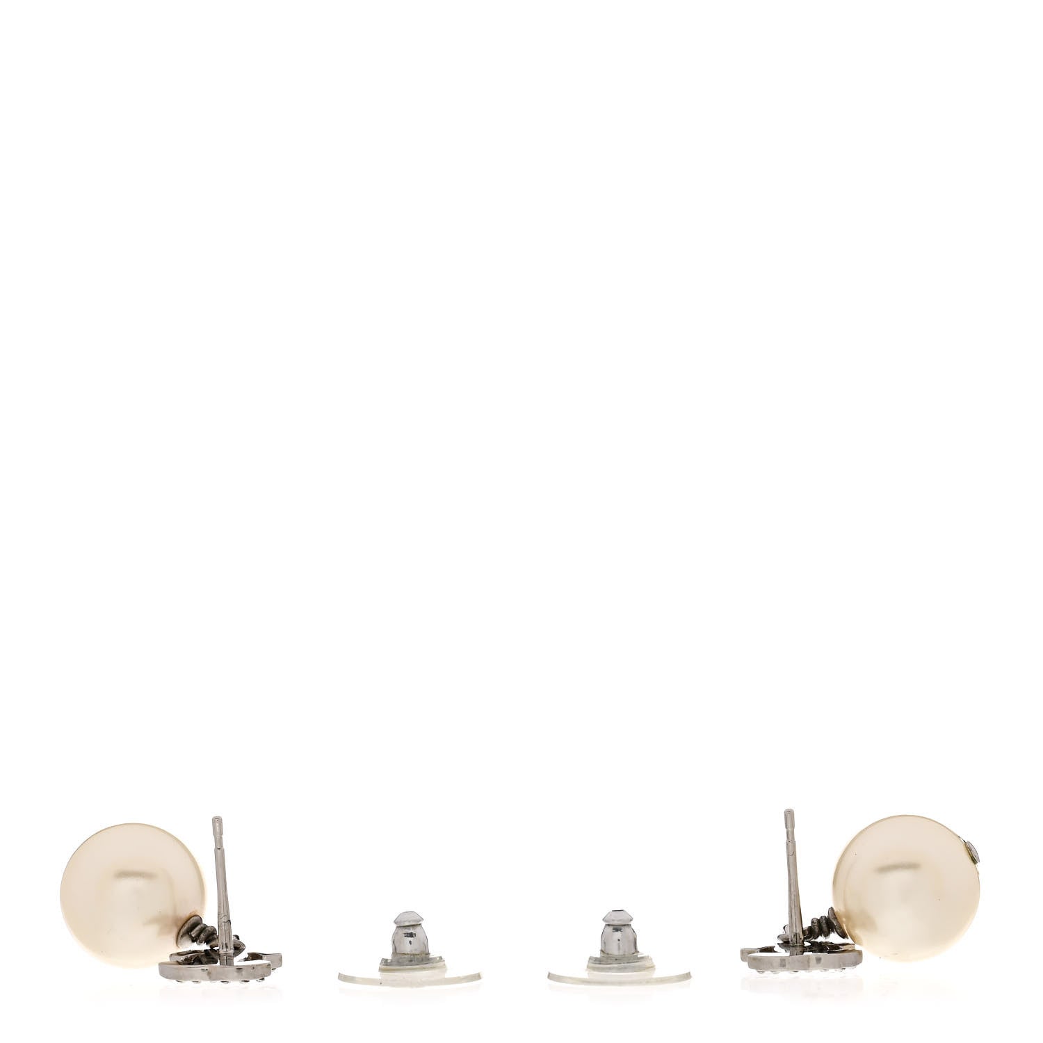 Chanel Crystal Pearl CC Drop Earrings Silver Pearly White 3 of 5