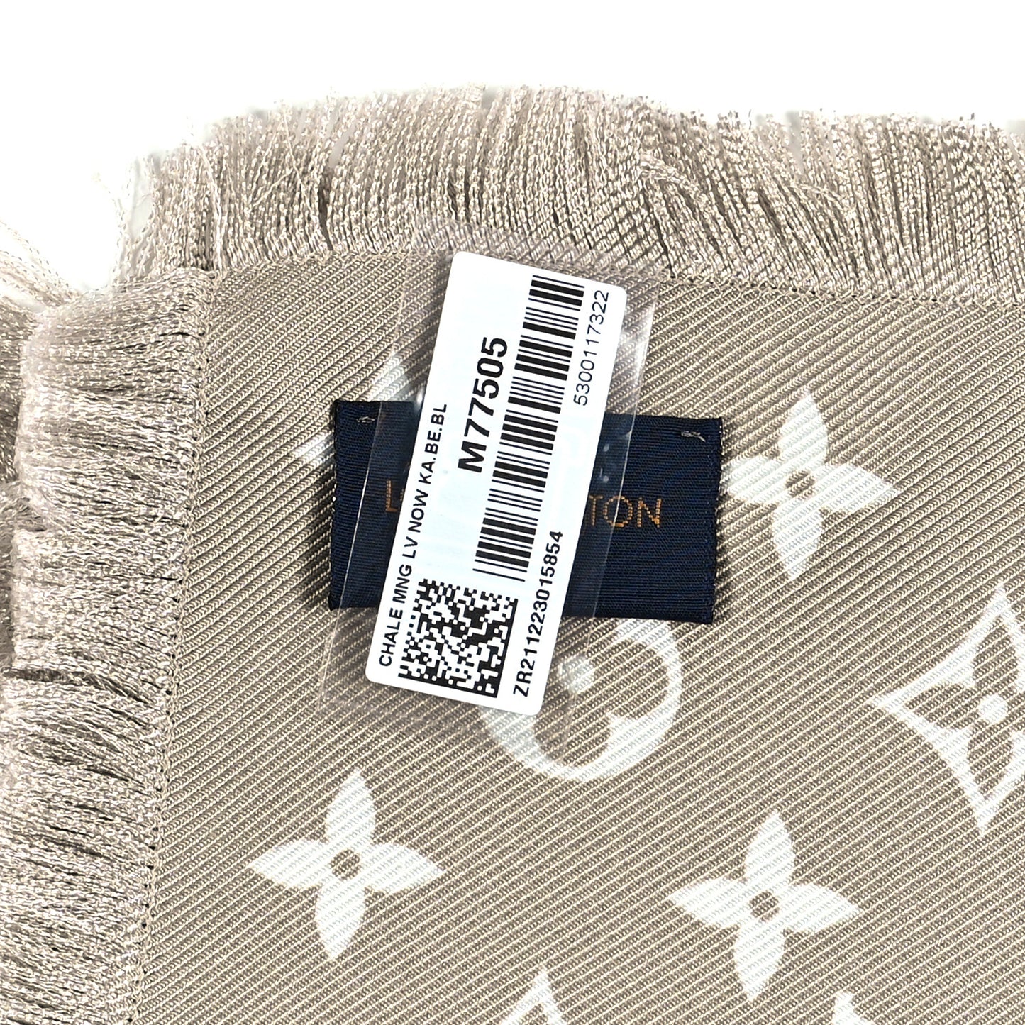 Silk Monogram LV Now Shawl Khaki Beige White
