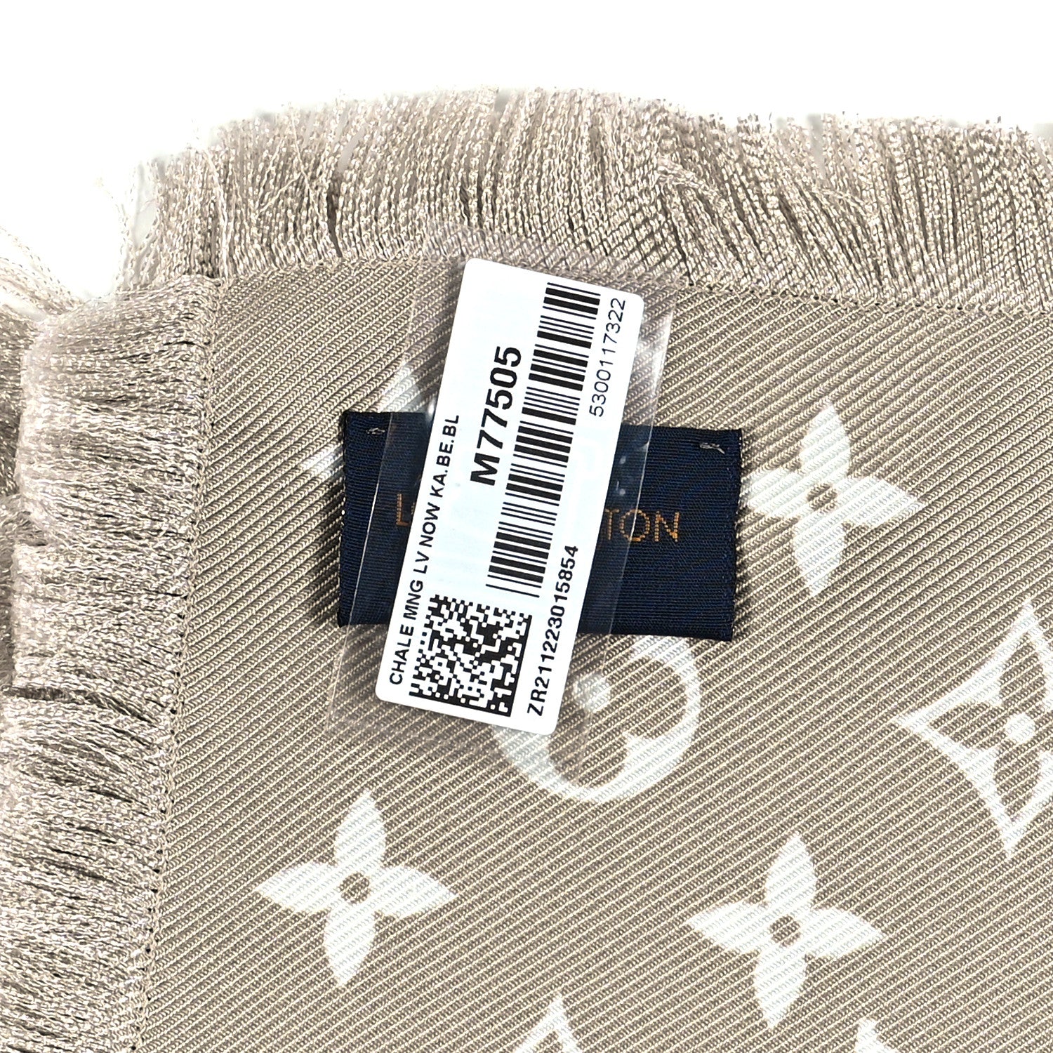 Louis Vuitton Silk Monogram LV Now Shawl Khaki Beige White 4 of 4
