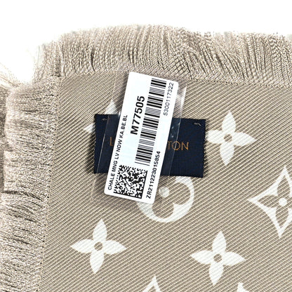 Louis Vuitton Silk Monogram LV Now Shawl Khaki Beige White 4 of 4