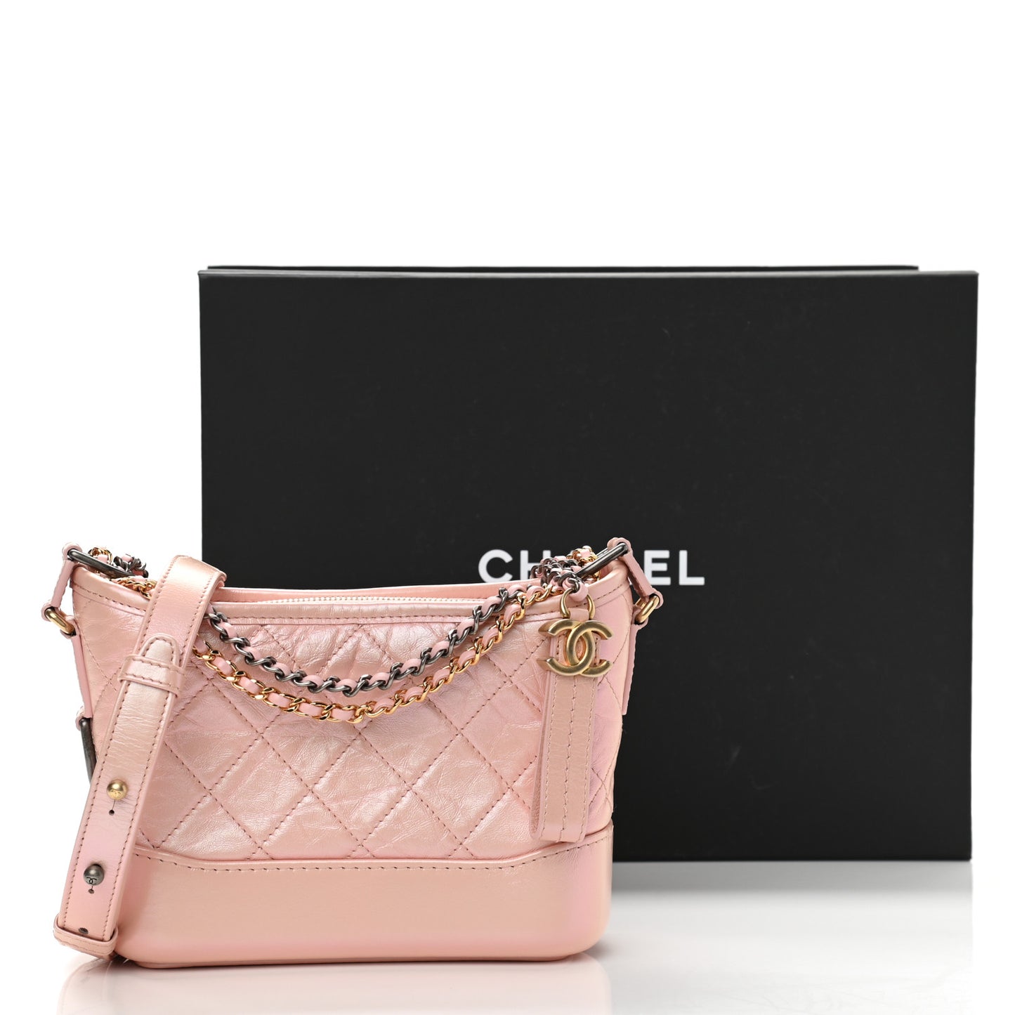Iridescent Aged Calfskin Quilted Small Gabrielle Hobo Rose