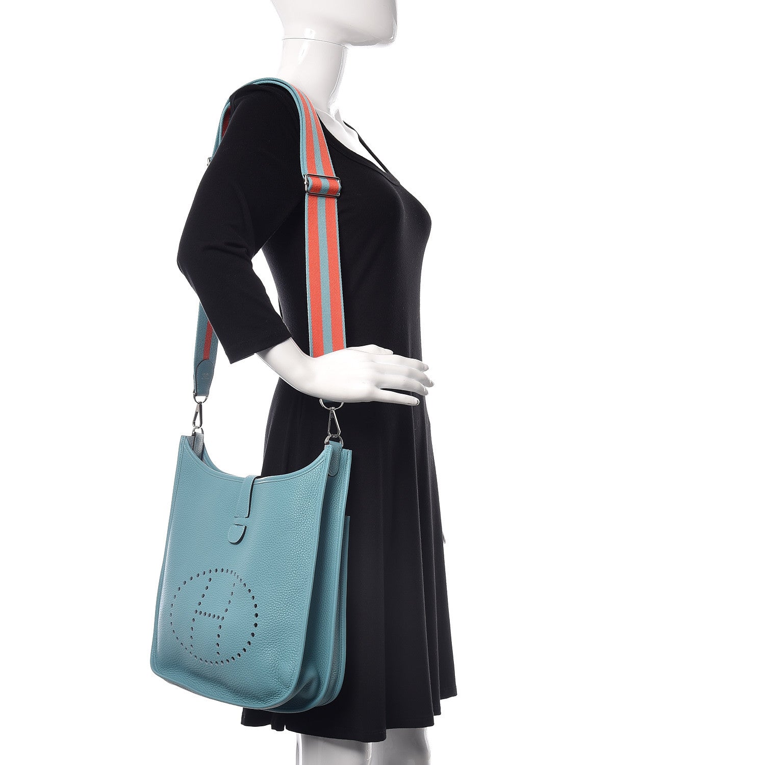 Hermes Taurillon Clemence Amazone Evelyne III GM Bleu Saint Cyr Orange Poppy 2 of 10