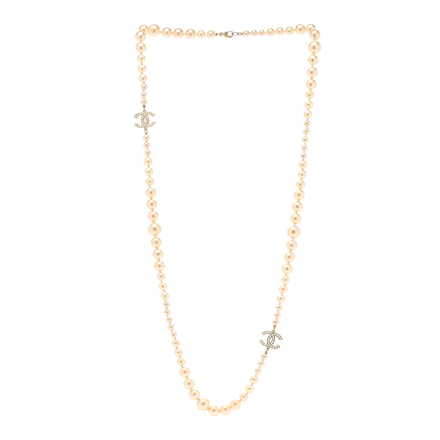 Pearl Multistrand CC Long Necklace Pearly White