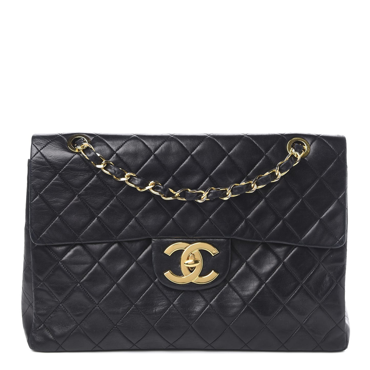 Lambskin Quilted XL Jumbo Single Flap Black