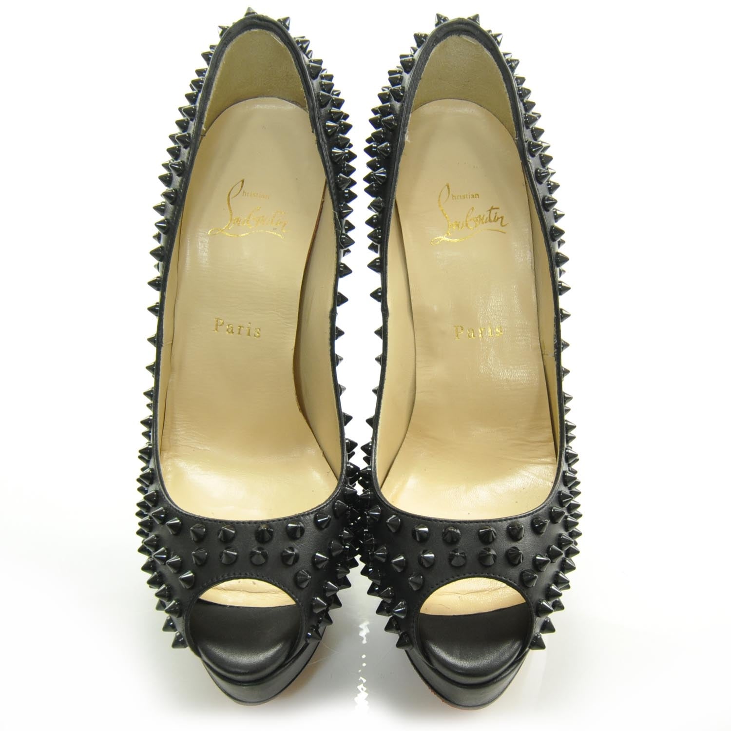 Christian Louboutin Calf Lady Peep Spikes VIP 150 Pumps 40.5 Black 3 of 7
