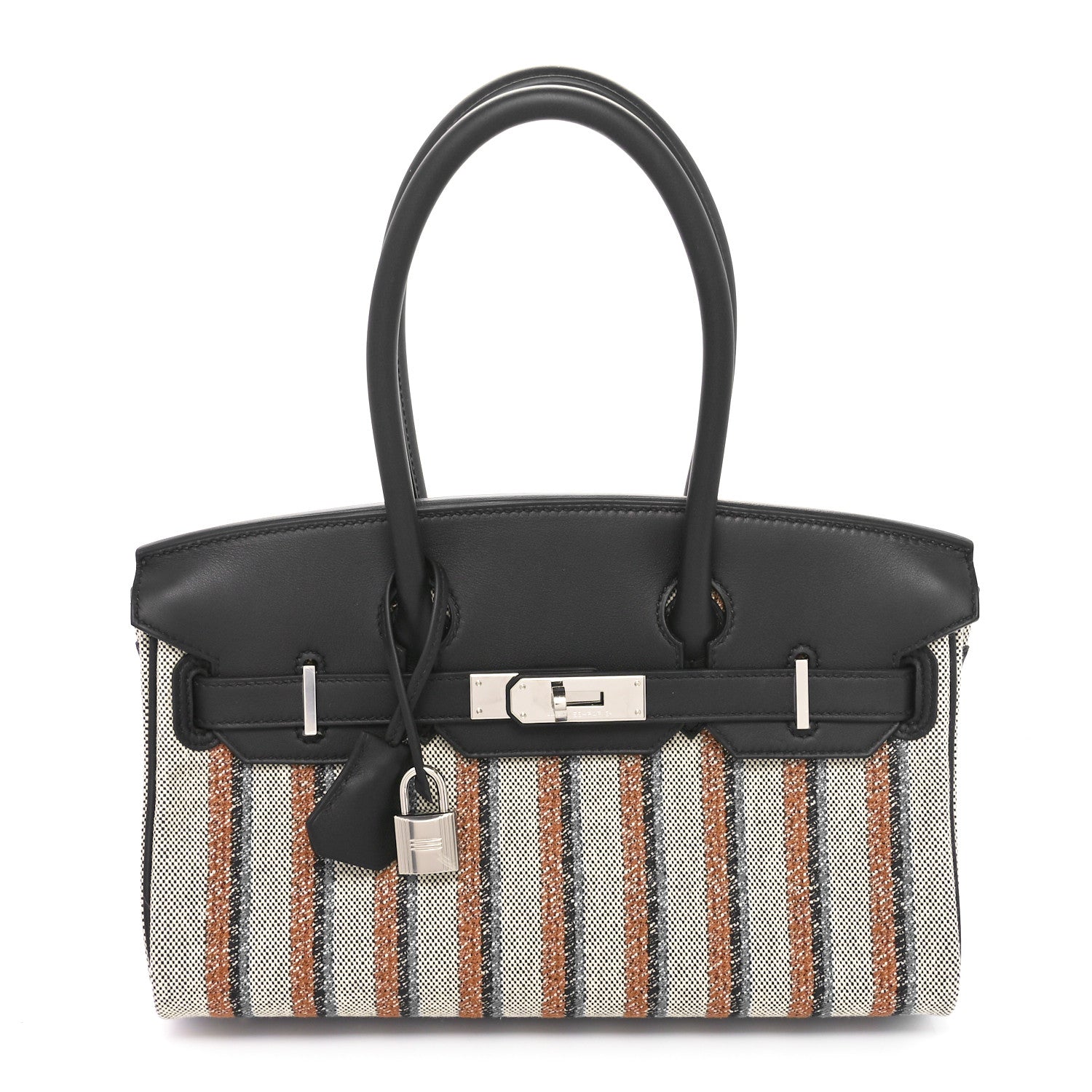 Hermes Toile Swift Broderie Shoulder Birkin Light 29 Black Bleu Zanzibar 1 of 11