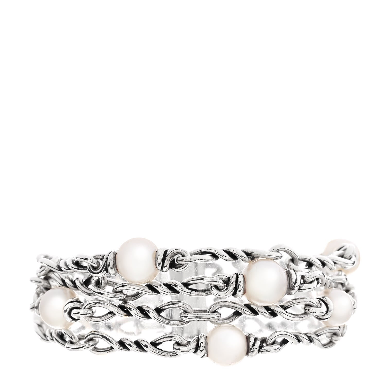 David Yurman Sterling Silver Pearl Continuance Four-Row Chain Bracelet 1 of 3