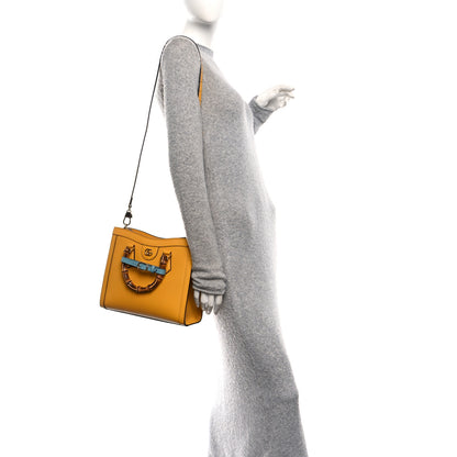 Gucci Textured Dollar Calfskin Web Small Diana Tote Bag Yellow Dusty Azure 3 of 19